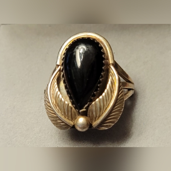 Native American Vintage Silver Black Onyx Necklace Watchband Bracelet Ring Set - Picture 3 of 15